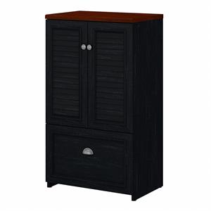 Maklaine Engineered Wood Storage Cabinet with File Drawer in Black and Cherry