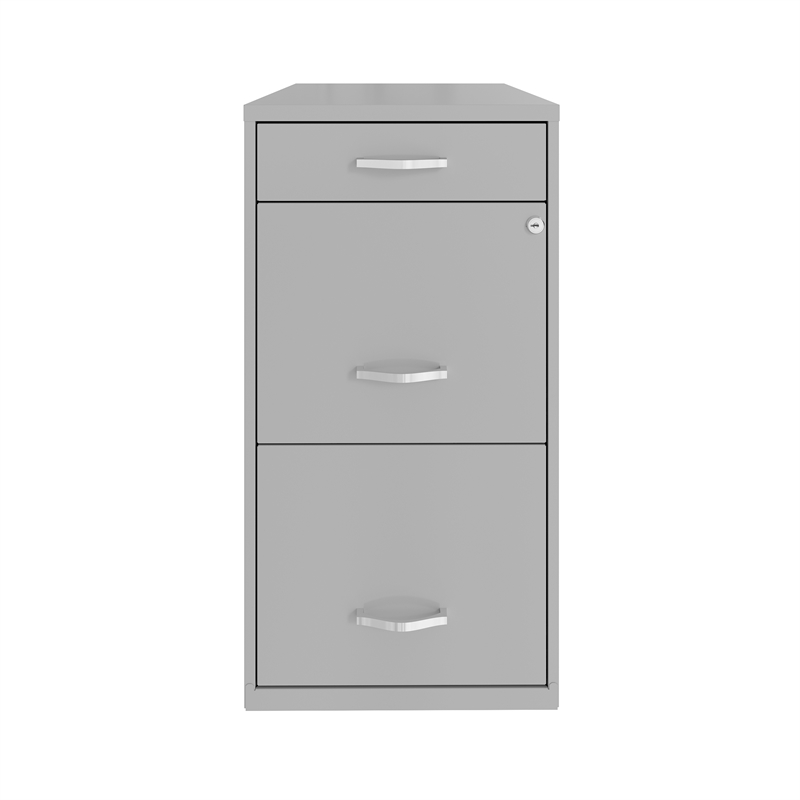 Maklaine 3 Drawer Modern Metal Organizer Filing Cabinet in Artic Silver