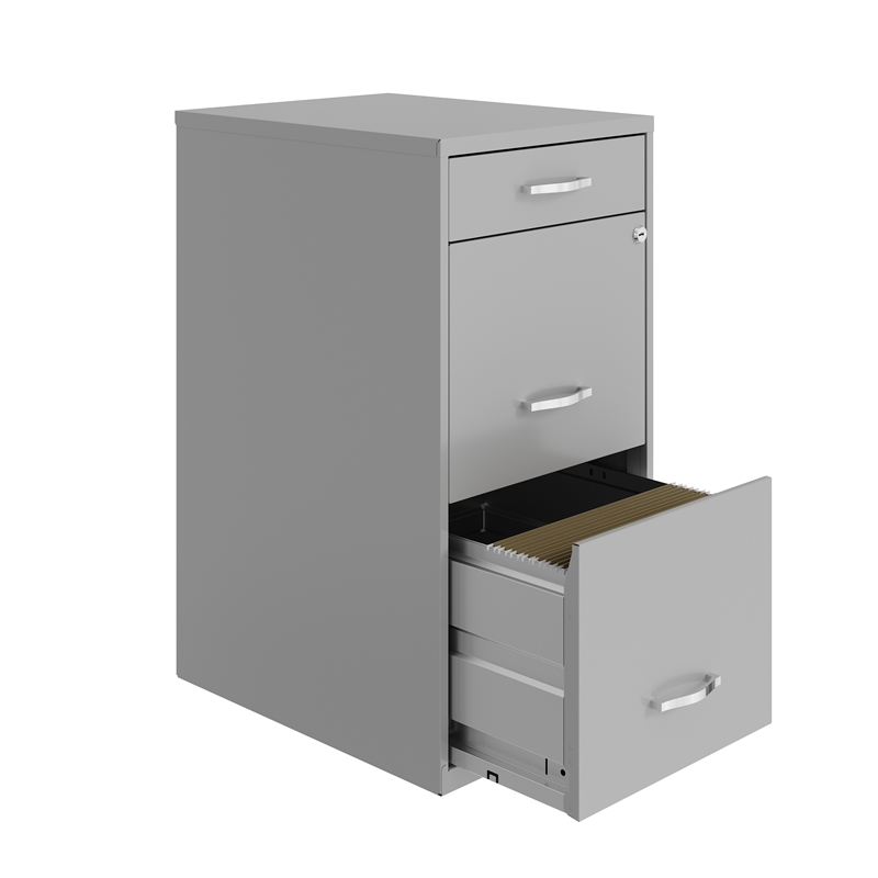 Maklaine 3 Drawer Modern Metal Organizer Filing Cabinet in Artic Silver