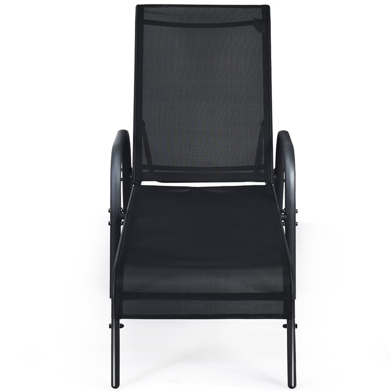 Maklaine Fabric and Steel Patio Lounge Chairs in Black (Set of 2)