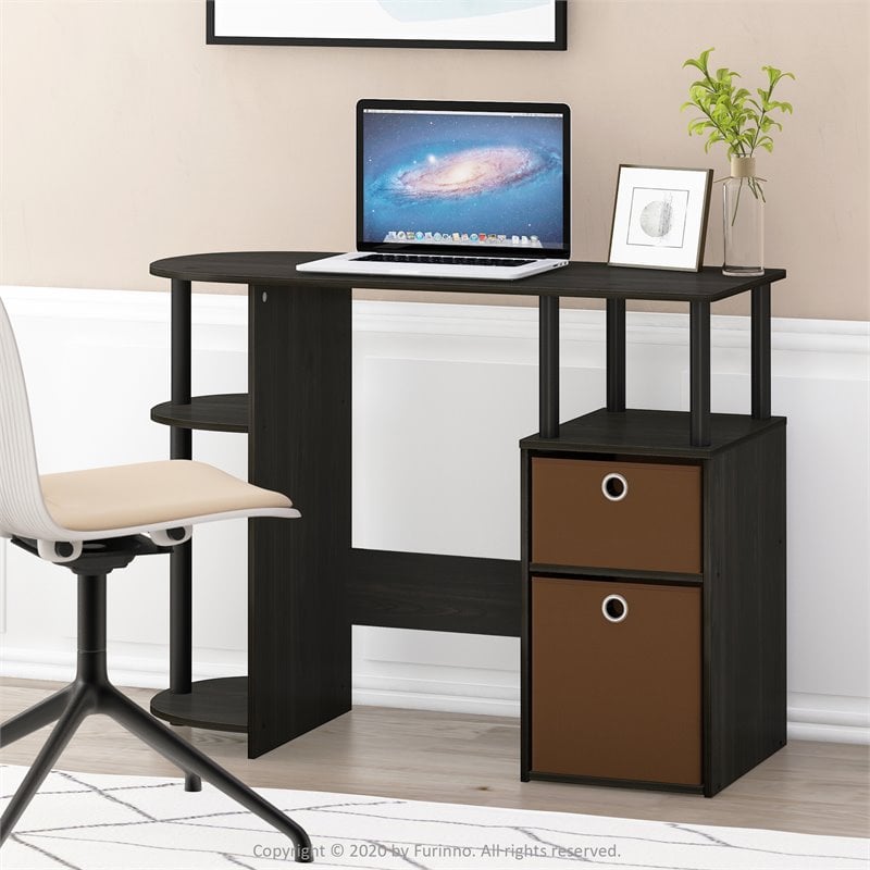 Maklaine Wood Simplistic Computer Study Desk with Bin Drawers in Espresso