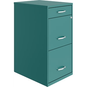 Maklaine 18in Deep 3 Drawer Metal Organizer Filing Cabinet in Teal/Turquoise