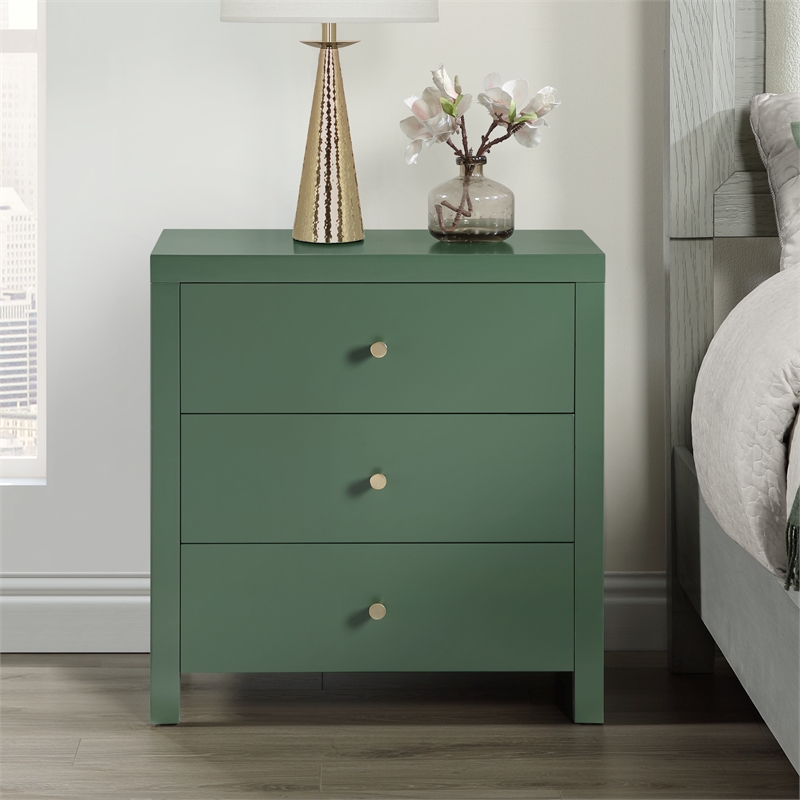 Maklaine Farmhouse 3-Drawer Vintage Green Painted Wood Nightstand