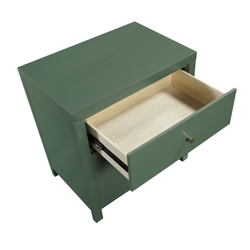 Maklaine Farmhouse 3-Drawer Vintage Green Painted Wood Nightstand