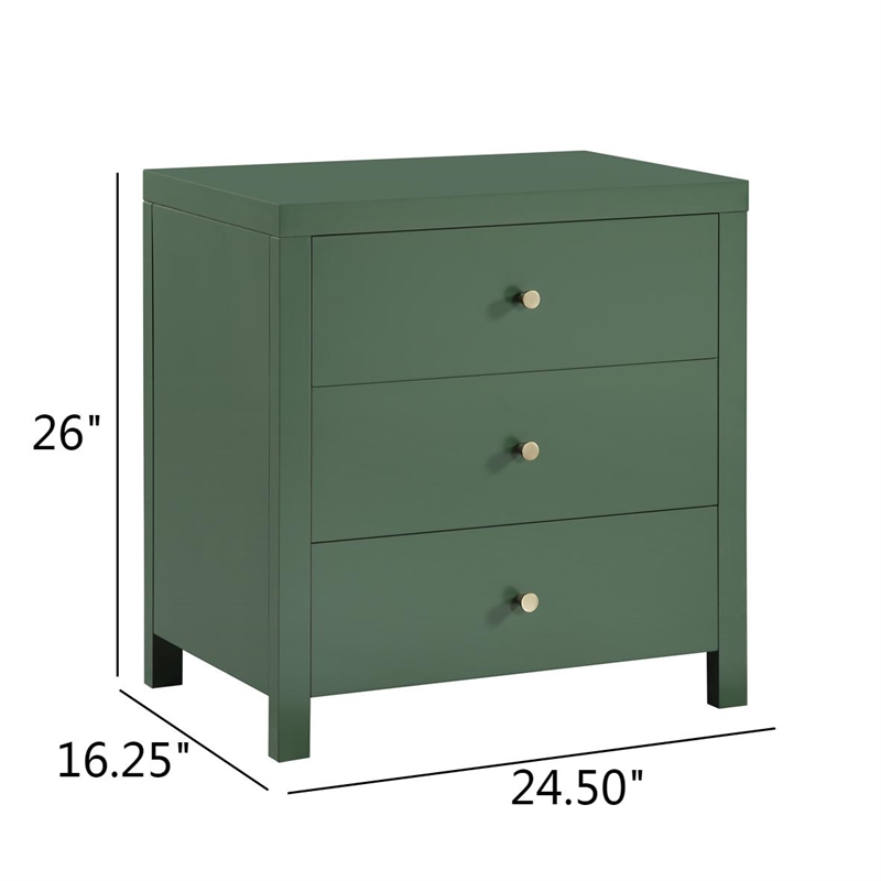 Maklaine Farmhouse 3-Drawer Vintage Green Painted Wood Nightstand