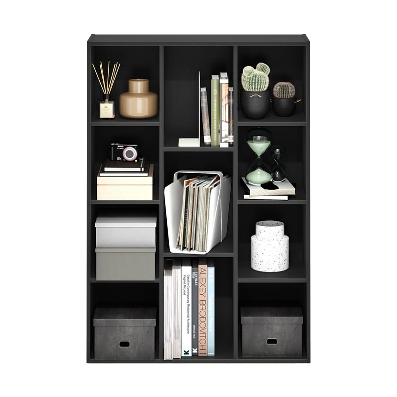 Maklaine 11-Cube Reversible Open Shelf Bookcase in Blackwood