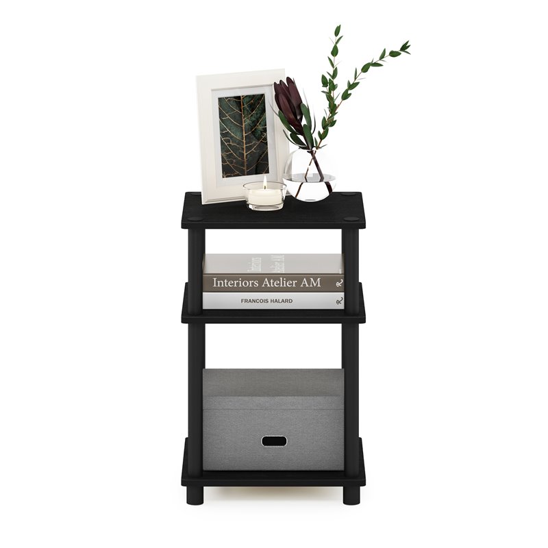Maklaine Turn-N-Tube Engineered Wood 3-Tier End Table in Americano Black