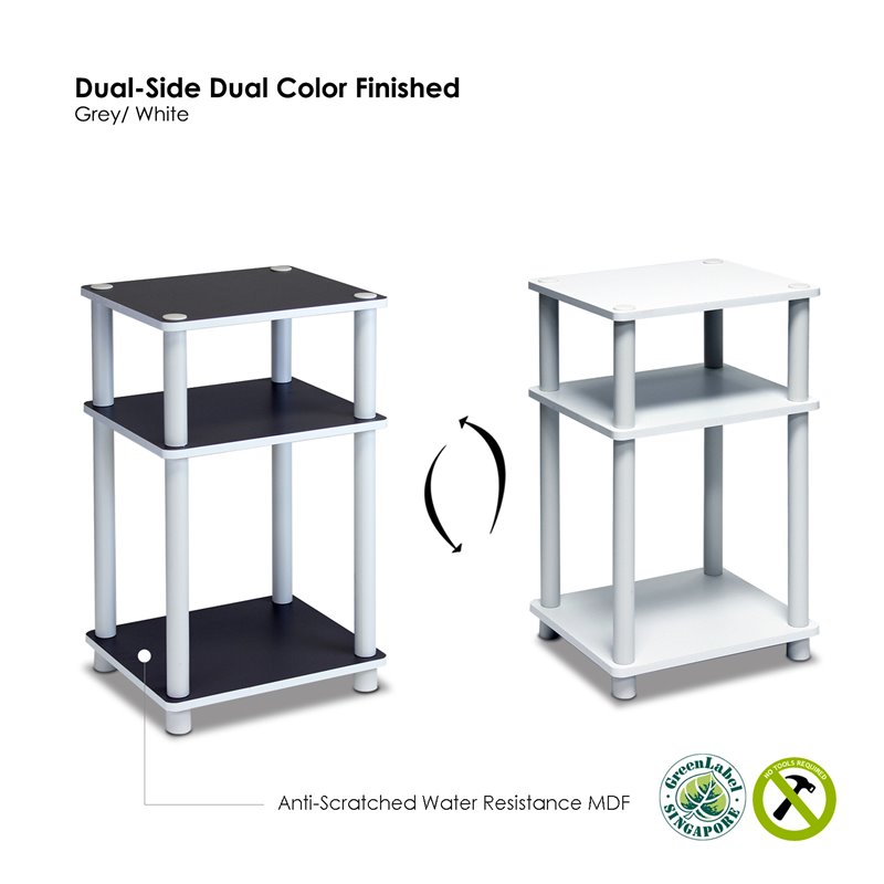 Maklaine Turn-N-Tube Engineered Wood 3-Tier End Table in White