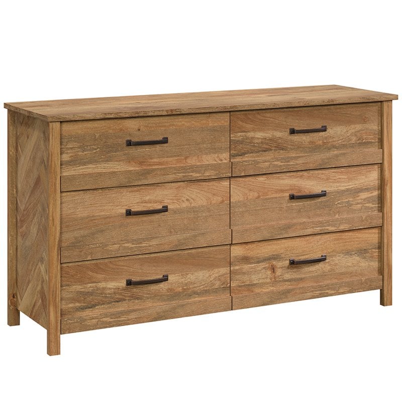 Maklaine Engineered Wood 6-Drawer Dresser in Sindoori Mango/Natural