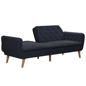 Maklaine Wood Mid-Century Memory Foam Velvet Futon in Blue Finish
