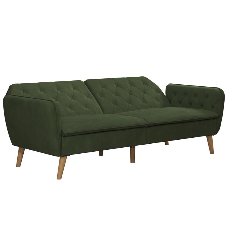 Maklaine Memory Foam Futon in Convertible Couch in Green Velvet