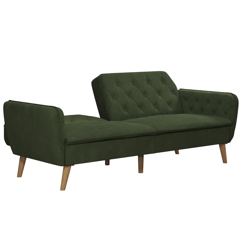 Maklaine Memory Foam Futon in Convertible Couch in Green Velvet