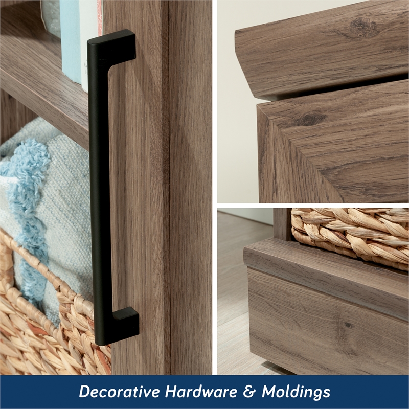 Maklaine Transitional Engineered Wood Storage Cabinet in Salt Oak Finish