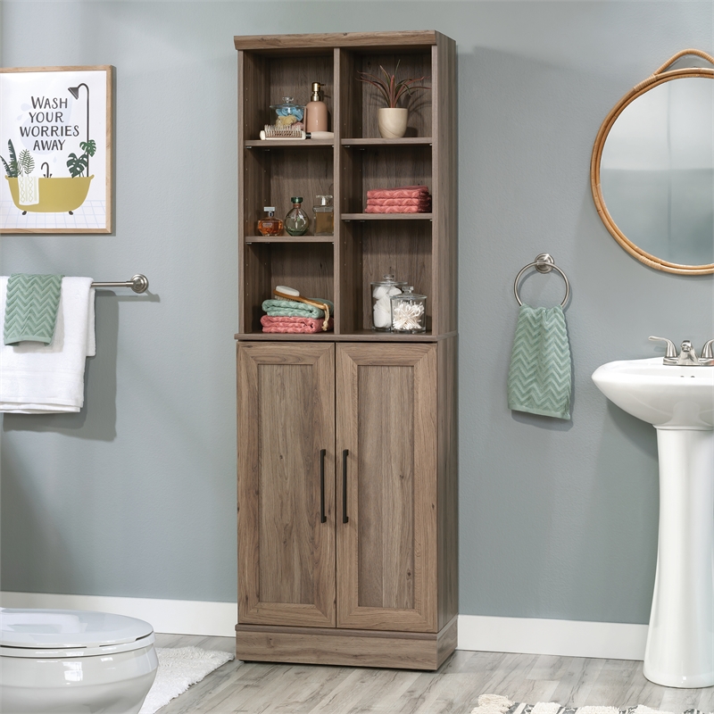 Maklaine Transitional Engineered Wood Storage Cabinet in Salt Oak Finish