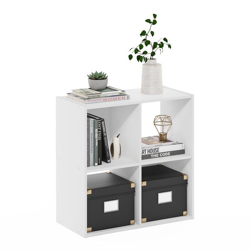 Maklaine Engineered Wood Contemporary Cubic Storage Cabinet - 2x2 in White
