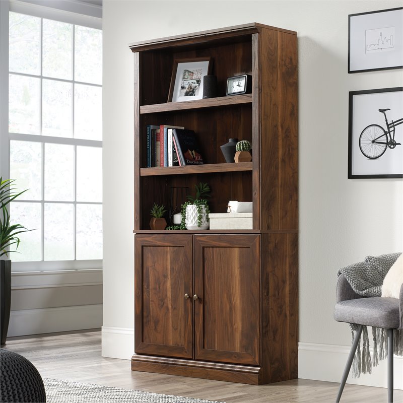 Maklaine Contemporary Engineered Wood Bookcase in Grand Walnut Finish