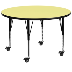 Maklaine 26&quot x 48&quot Round Thermal Fused Top Mobile Activity Table in Yellow