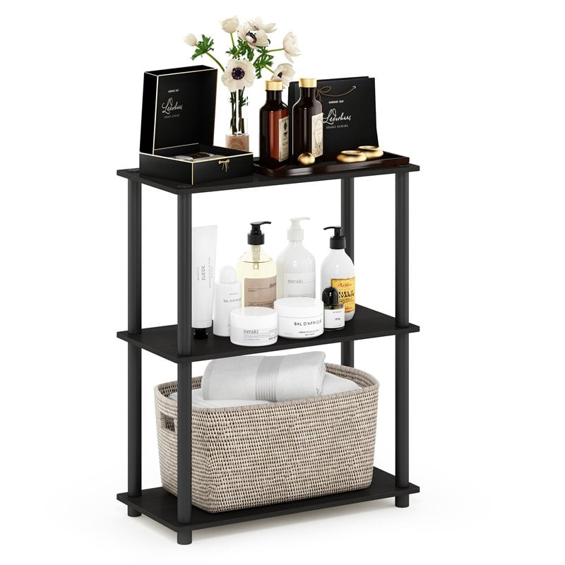 Maklaine Turn-N-Tube Wood 3-Tier Shelf Display Rack in Espresso/Black
