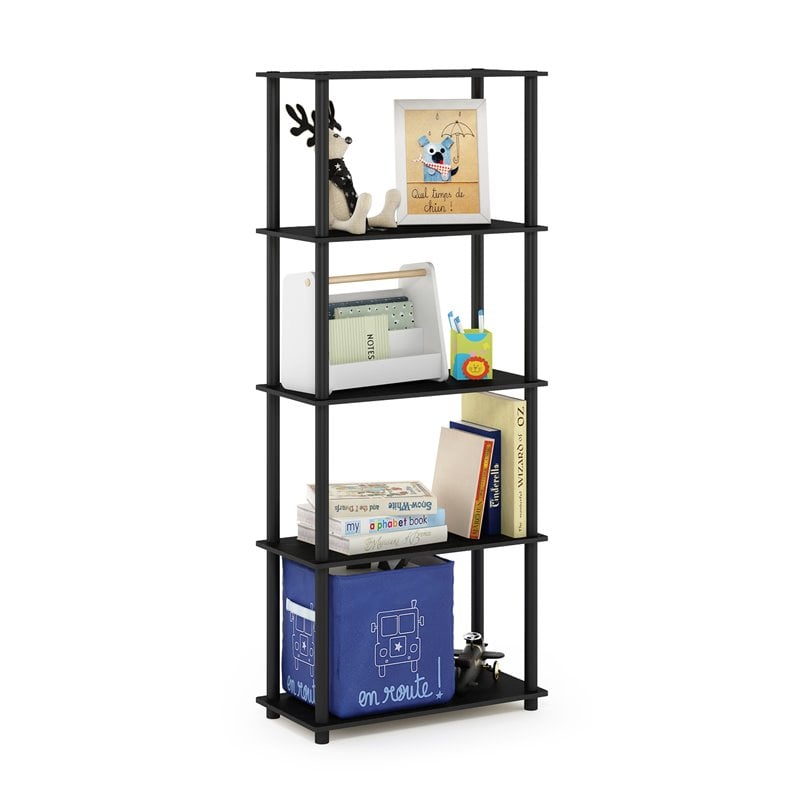 Maklaine Turn-N-Tube Wood 5-Tier Shelf Display Rack in Americano/Black