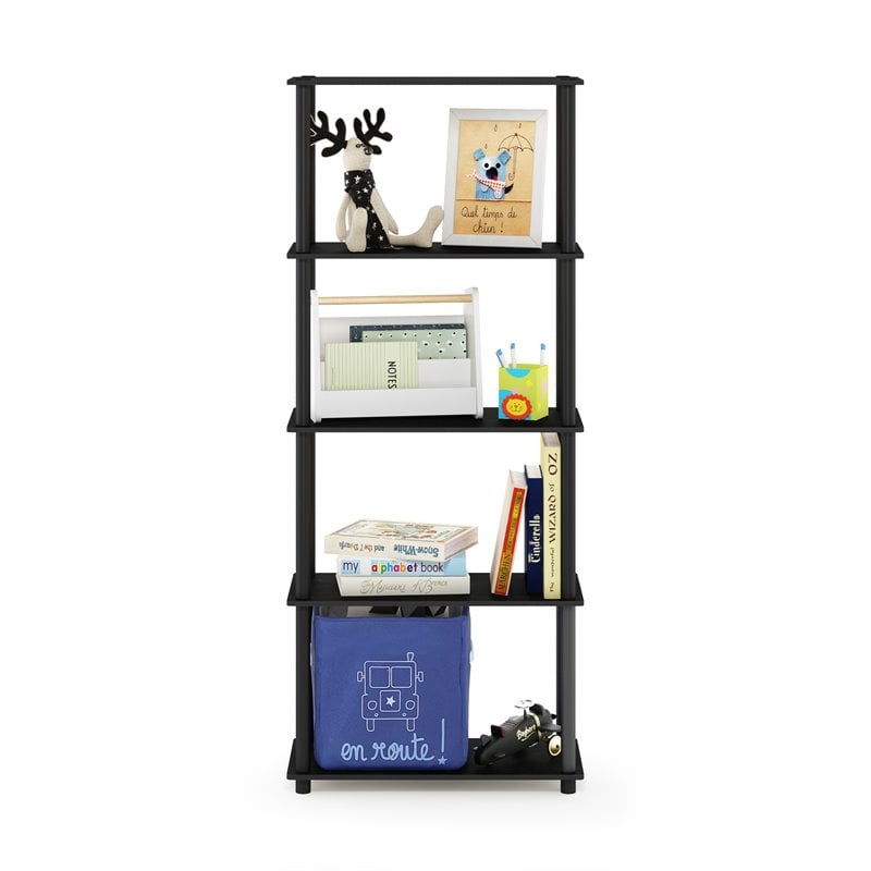 Maklaine Turn-N-Tube Wood 5-Tier Shelf Display Rack in Americano/Black