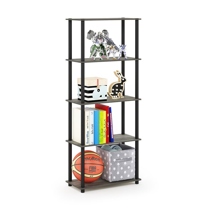 Maklaine Turn-N-Tube Engineered Wood 5-Tier Shelf Display Rack in Oak Gray/Black