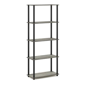 Maklaine Turn-N-Tube Engineered Wood 5-Tier Shelf Display Rack in Oak Gray/Black
