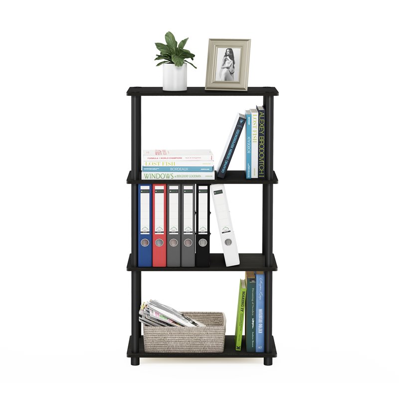 Maklaine Turn-N-Tube Wood 4-Tier Shelf Display Rack in Espresso/Black