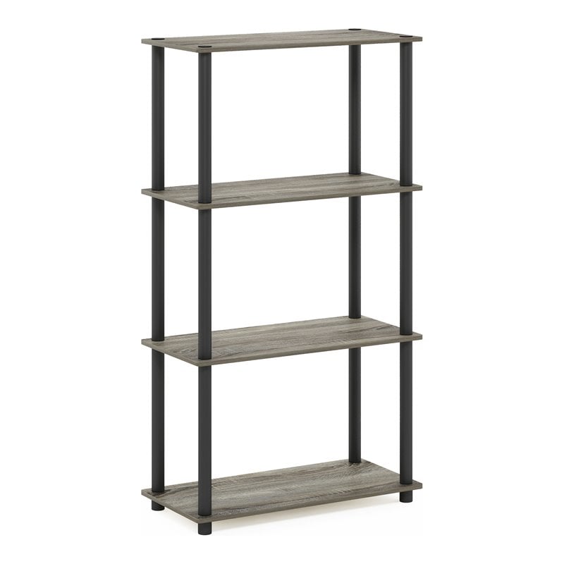 Maklaine Turn-N-Tube Wood 4-Tier Shelf Display Rack in French Oak Gray/Black