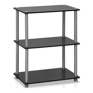 Maklaine Turn-N-Tube Wood 3-Tier Compact Shelf Display Rack in Black/Gray