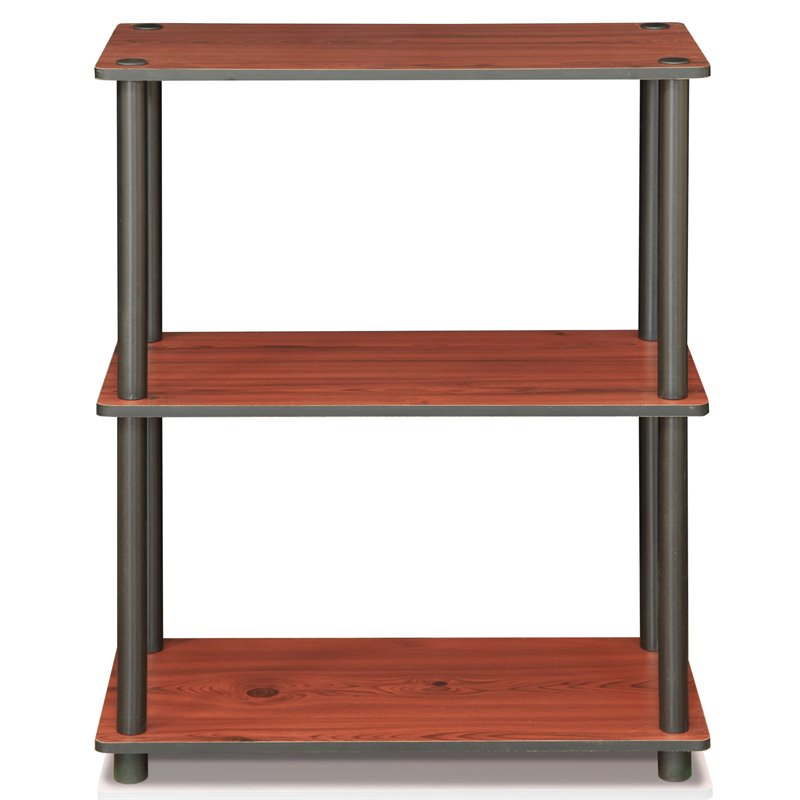 Maklaine Turn-N-Tube Wood 3-Tier Compact Shelf Display Rack in Dark Cherry/Black