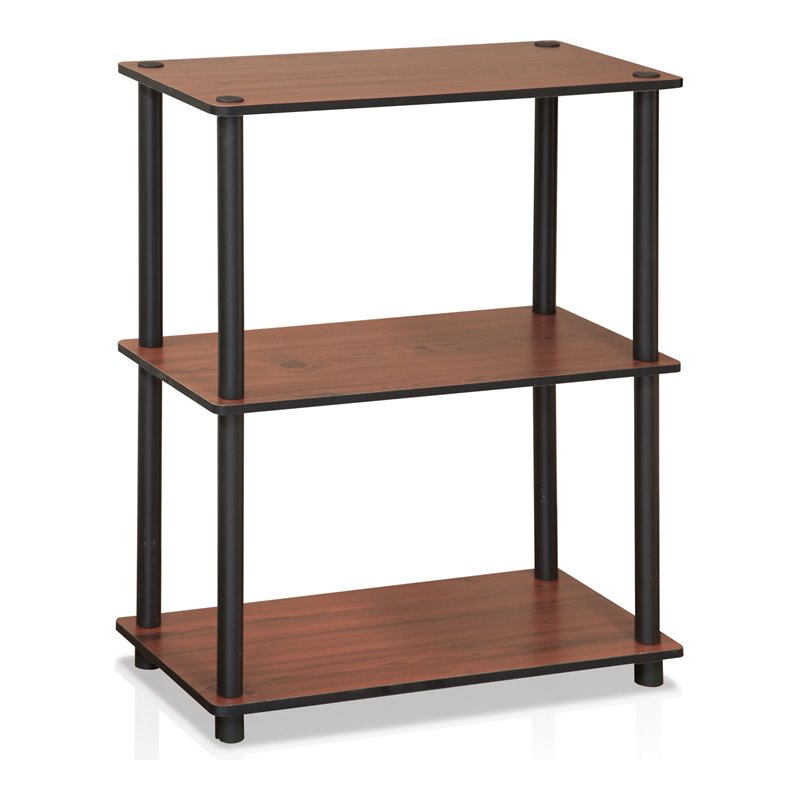 Maklaine Turn-N-Tube Wood 3-Tier Compact Shelf Display Rack in Dark Cherry/Black