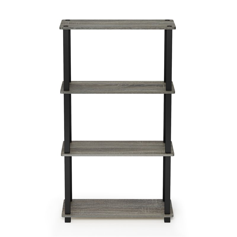 Maklaine Turn-S-Tube Wood 4-Tier Shelf Display Rack in French Oak Gray/Black