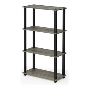 maklaine turn-s-tube wood 4-tier shelf display rack in french oak gray/black