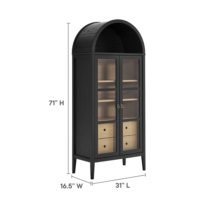 Maklaine Contemporary Wood Tall Storage Display Cabinet in Black and Oak