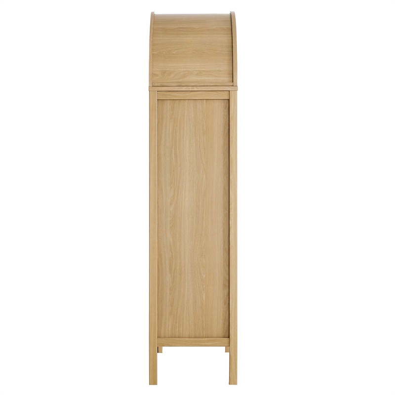Maklaine Wood Tall Storage Display Cabinet with Rounded Arched Top in Oak