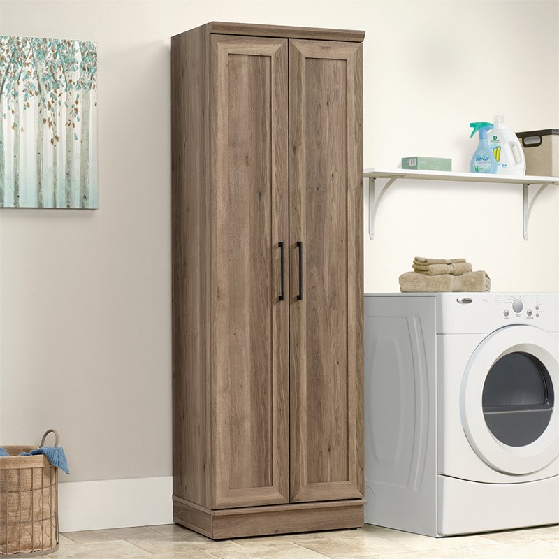 Maklaine Farmhouse Engineered Wood Storage Cabinet in Salt Oak Finish