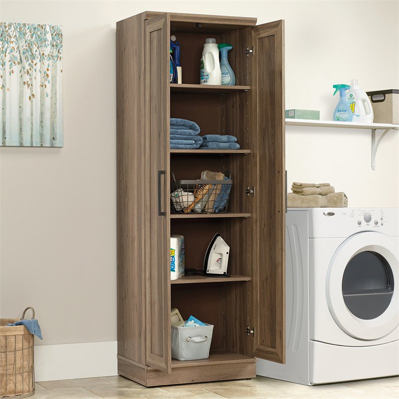 Maklaine Farmhouse Engineered Wood Storage Cabinet in Salt Oak Finish