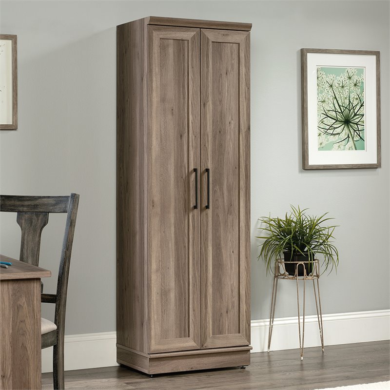 Maklaine Farmhouse Engineered Wood Storage Cabinet in Salt Oak Finish