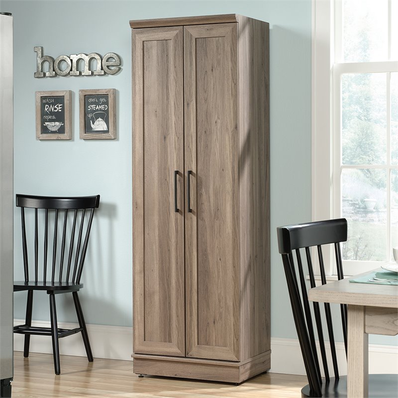 Maklaine Farmhouse Engineered Wood Storage Cabinet in Salt Oak Finish