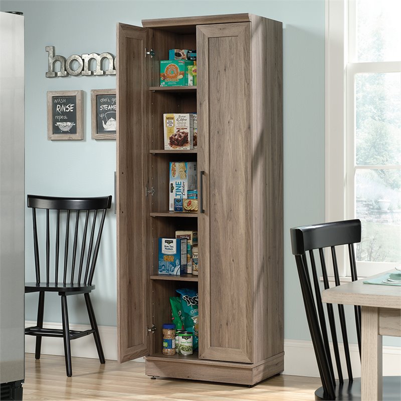 Maklaine Farmhouse Engineered Wood Storage Cabinet in Salt Oak Finish