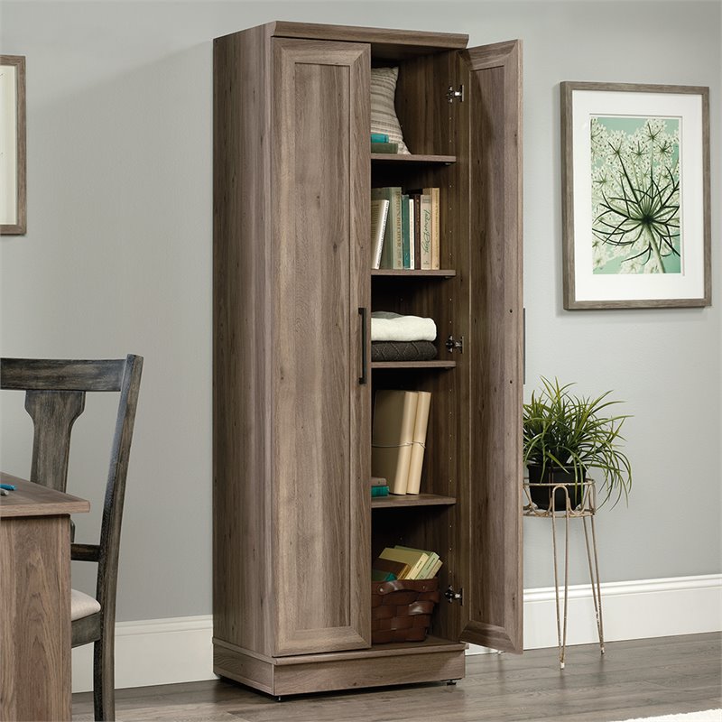 Maklaine Farmhouse Engineered Wood Storage Cabinet in Salt Oak Finish