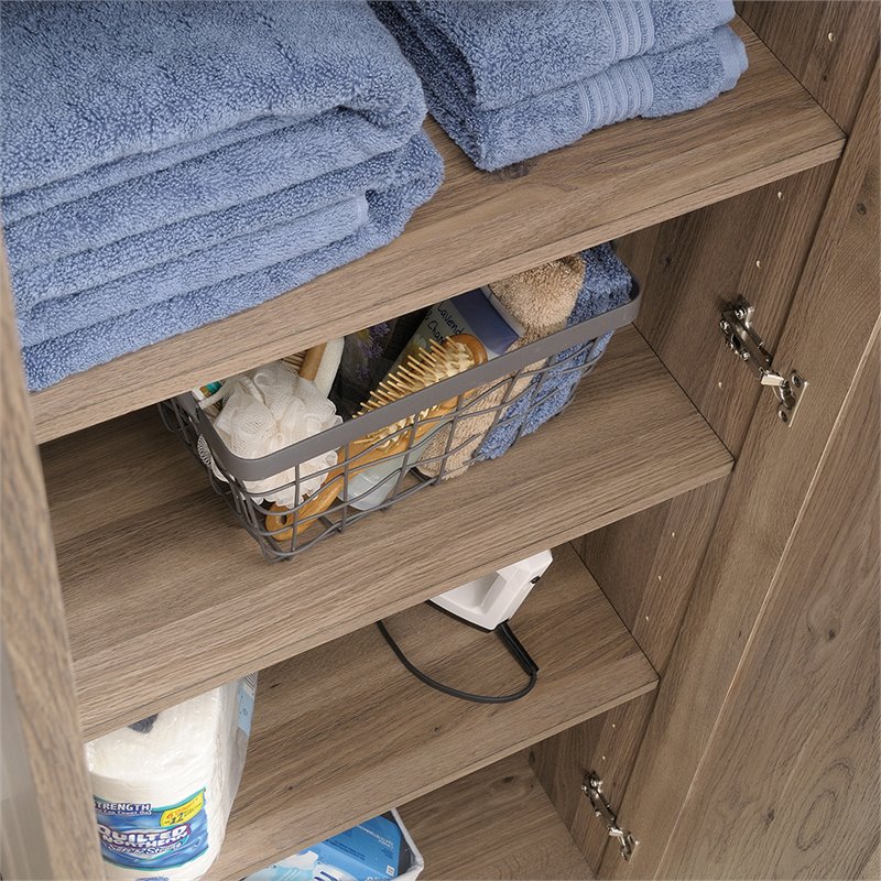 Maklaine Farmhouse Engineered Wood Storage Cabinet in Salt Oak Finish