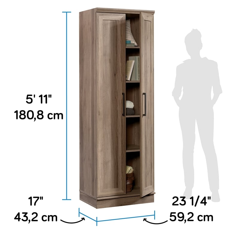 Maklaine Farmhouse Engineered Wood Storage Cabinet in Salt Oak Finish