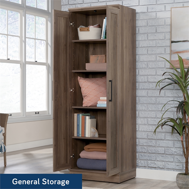 Maklaine Farmhouse Engineered Wood Storage Cabinet in Salt Oak Finish