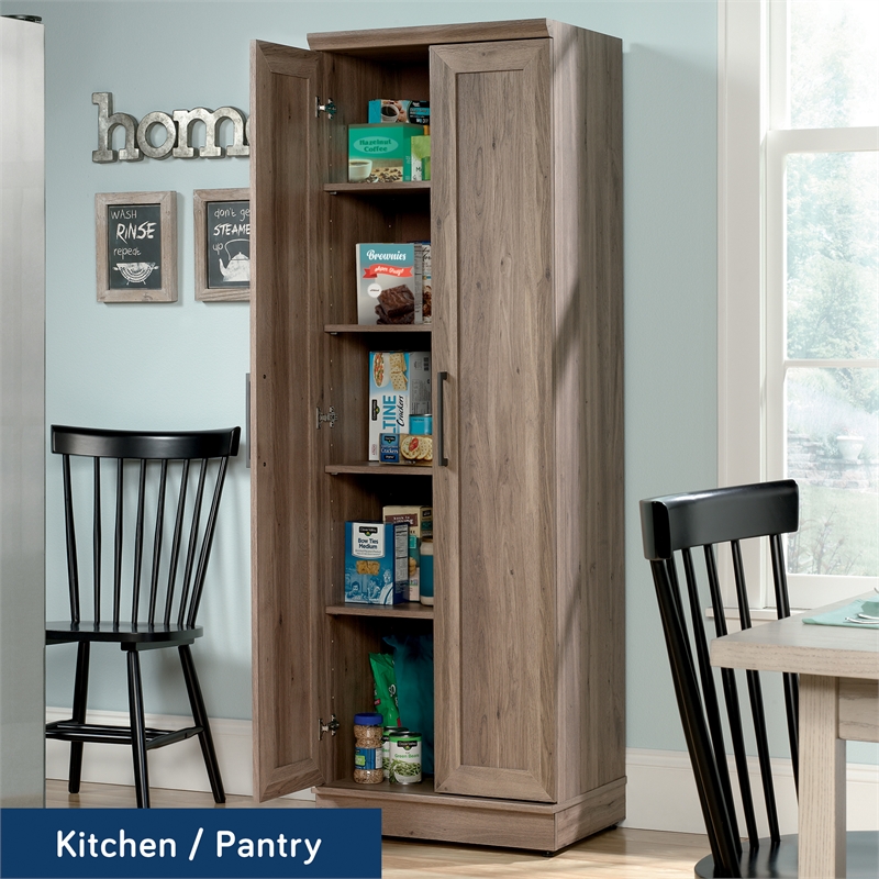 Maklaine Farmhouse Engineered Wood Storage Cabinet in Salt Oak Finish