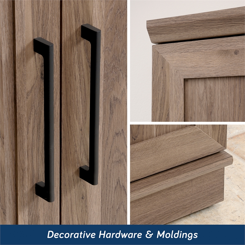 Maklaine Farmhouse Engineered Wood Storage Cabinet in Salt Oak Finish