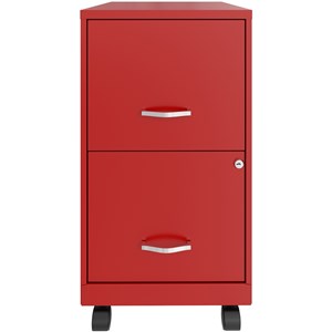 Maklaine 18in 2 Drawer Metal Mobile Smart Vertical Filing Cabinet in Red