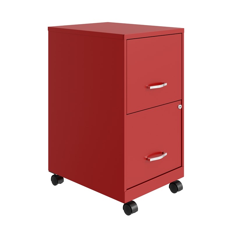 Maklaine 18in 2 Drawer Metal Mobile Smart Vertical Filing Cabinet in Red