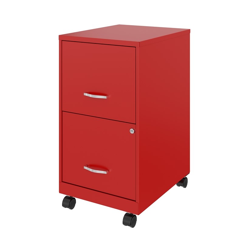 Maklaine 18in 2 Drawer Metal Mobile Smart Vertical Filing Cabinet in Red