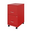 Maklaine 18in 2 Drawer Metal Mobile Smart Vertical Filing Cabinet in Red